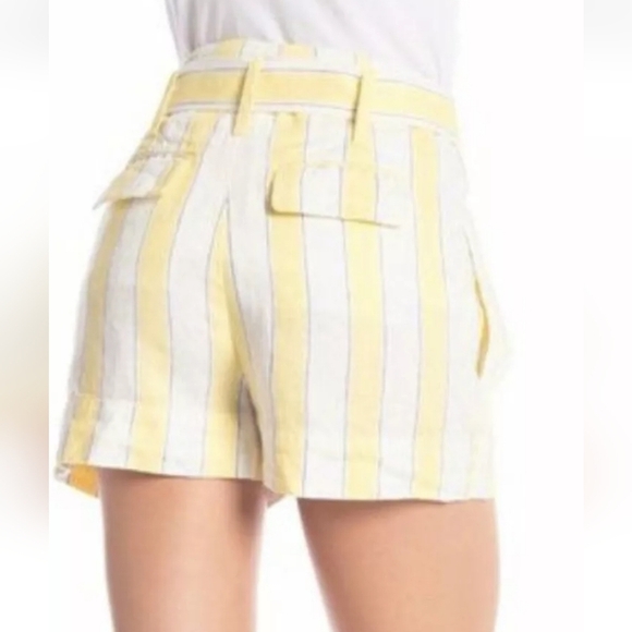 FRAME Women's butter Yellow Haze Striped Belted Linen Breathable  Shorts Size 12 - Picture 10 of 10